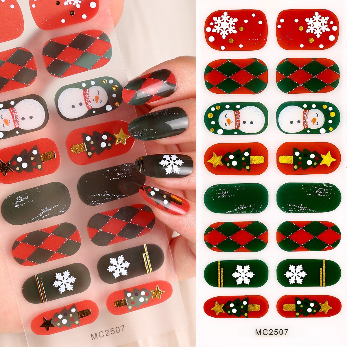 16-Finger French Christmas No-Bake Gel Nail Stickers Self-Adhesive Nail Polish Film Manicure Decals