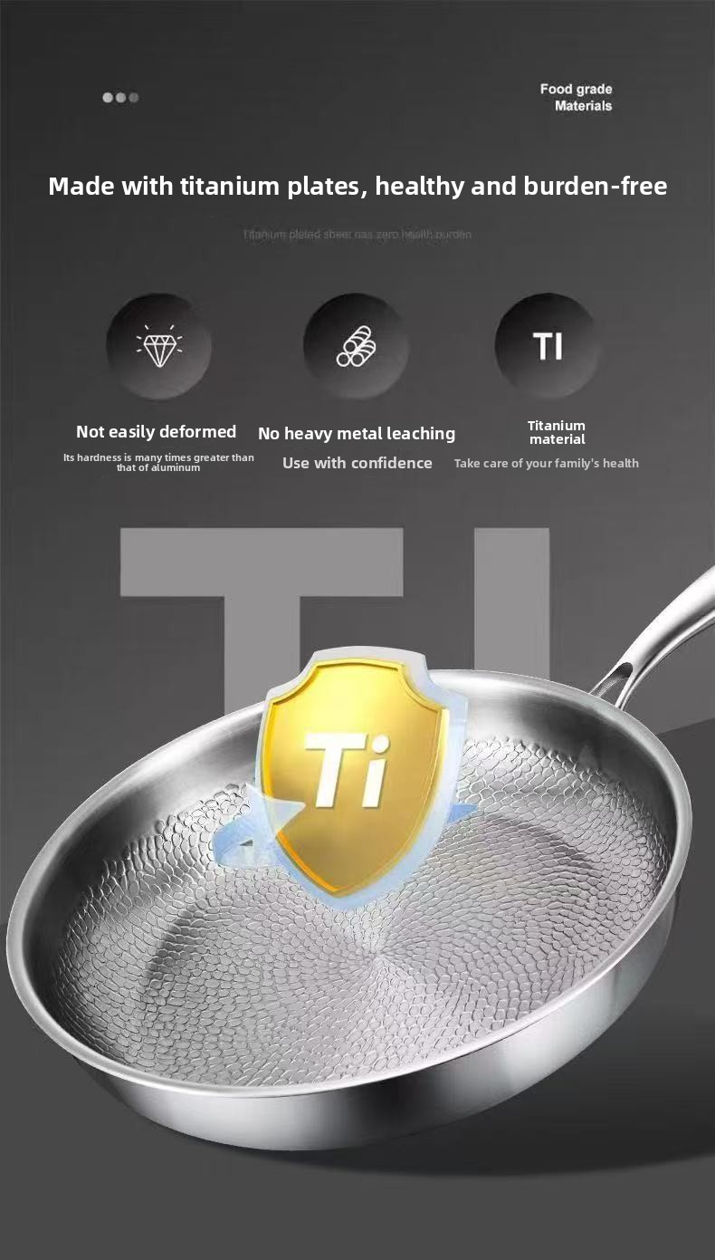 304 Stainless Steel Frying Pan with Gold-Tone Handle