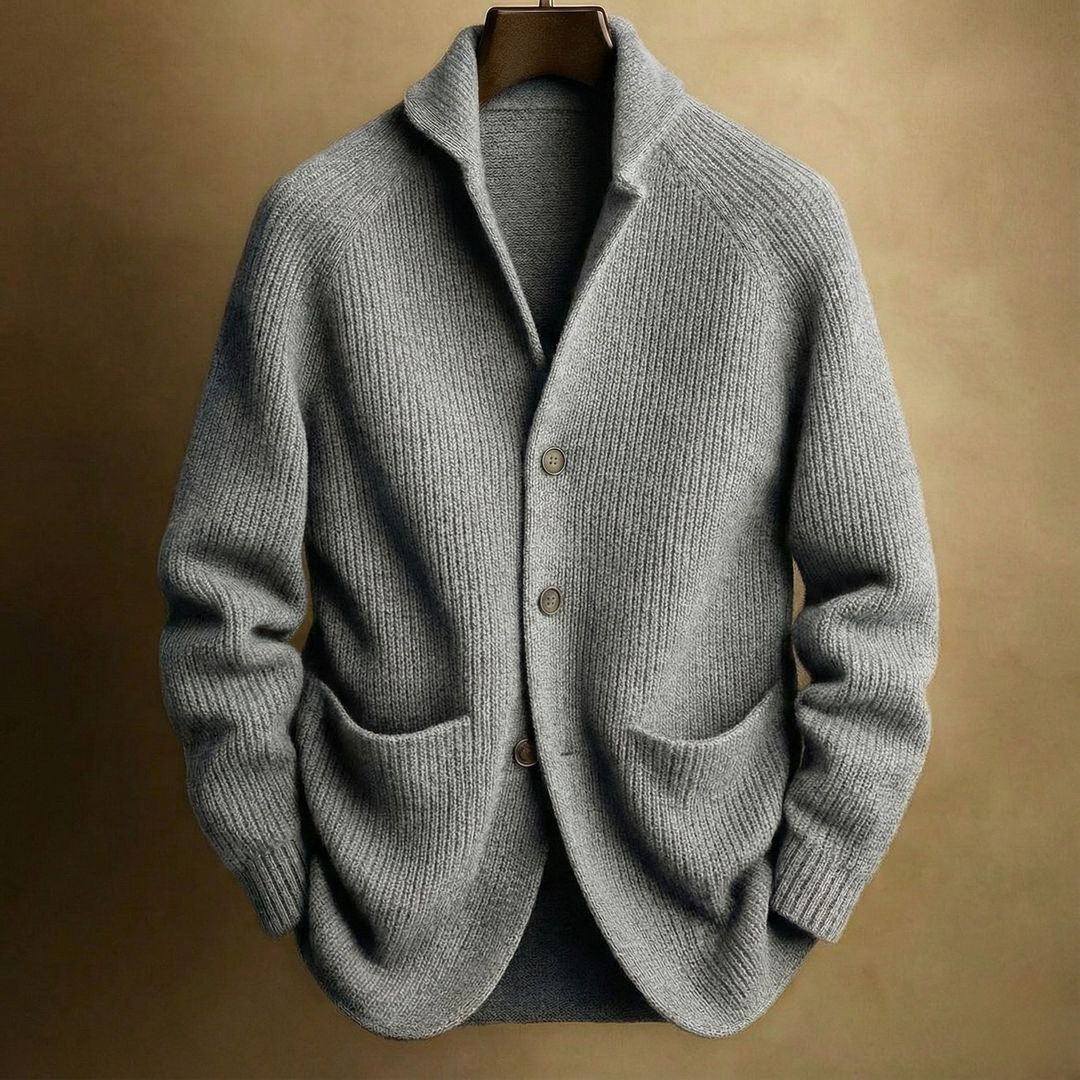Men's Knitted Three-Button Notch Lapel Cardigan Casual Loose Fit Sweater Coat