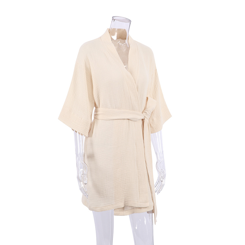 Women's pure cotton crepe short-sleeved V-neck nightgown