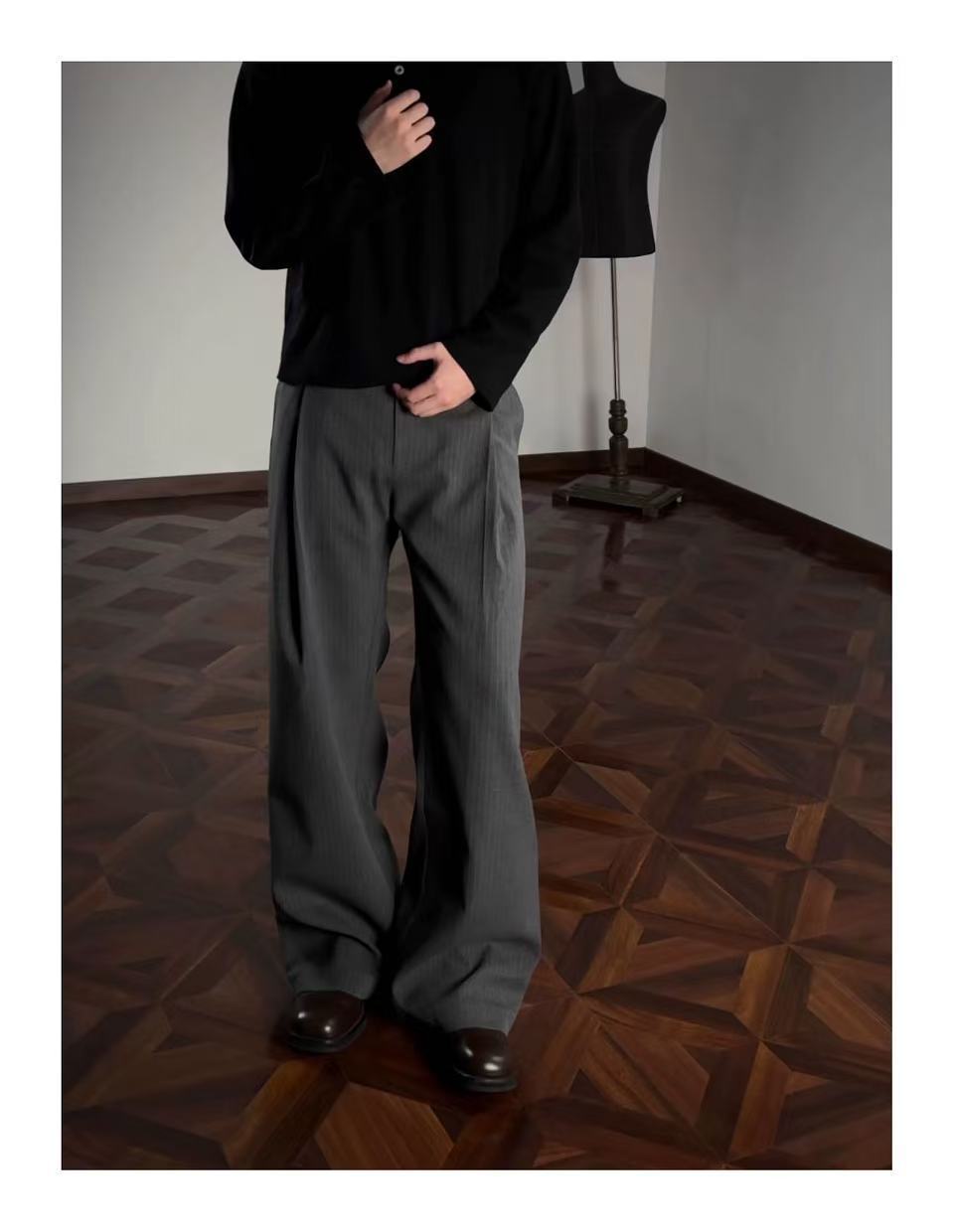 Striped loose-fitting stretchy straight-leg casual pants