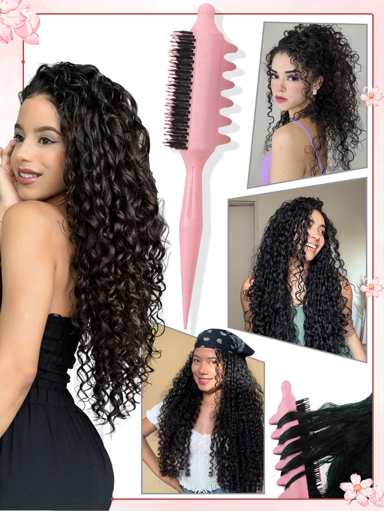 Bouncing Curling Comb with Pointed Tail ABS Hair Styling Brush for Volume and Curls
