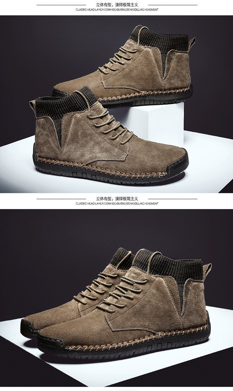7009 Four Seasons trendy men's shoes high-top cotton-padded independent station plus size 38-48 casual handmade shoes cross-border socks mouth shoes