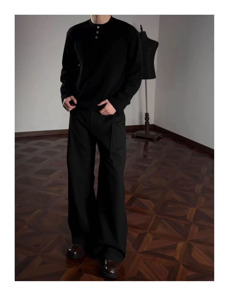 Striped loose-fitting stretchy straight-leg casual pants