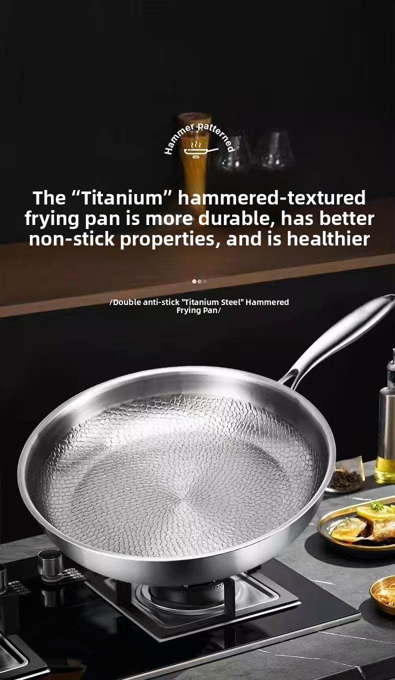 304 Stainless Steel Frying Pan with Gold-Tone Handle