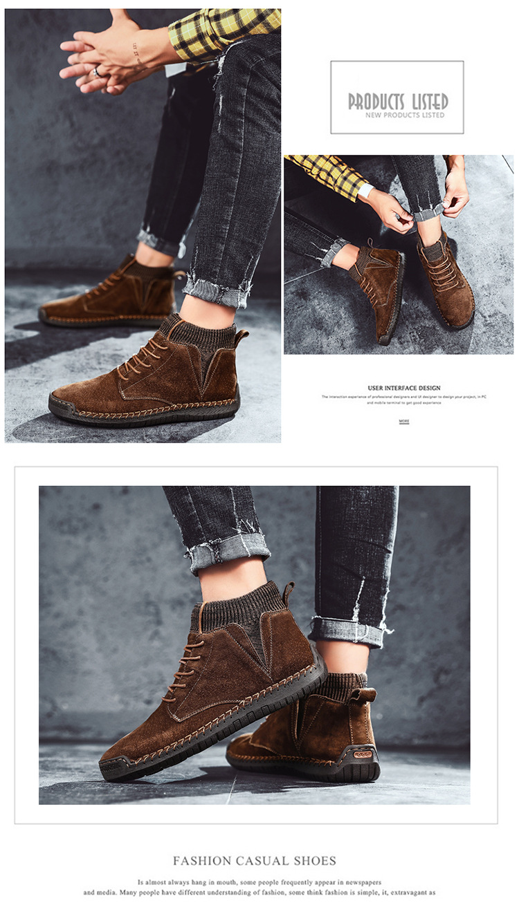 7009 Four Seasons trendy men's shoes high-top cotton-padded independent station plus size 38-48 casual handmade shoes cross-border socks mouth shoes