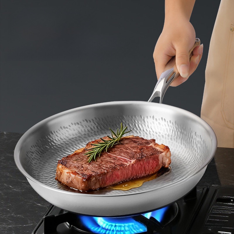 Titanium element fish-scale pattern stainless steel non-stick frying pan without coating