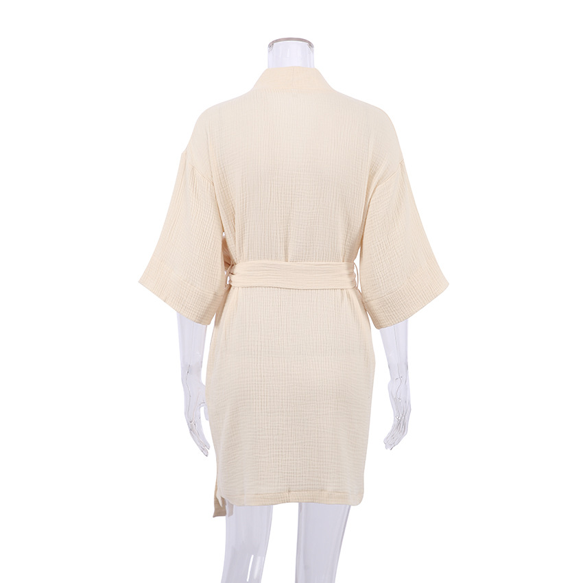 Women's pure cotton crepe short-sleeved V-neck nightgown