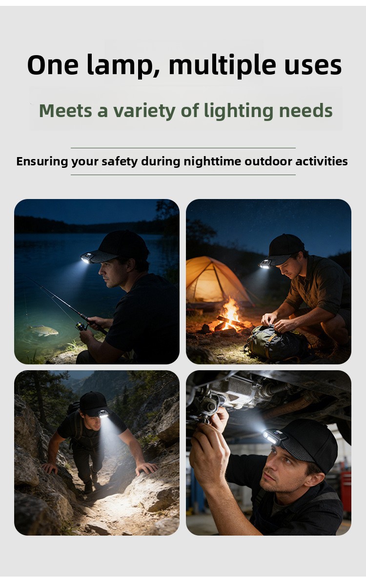 Baseball cap lamp USB charging digital display outdoor induction headlight