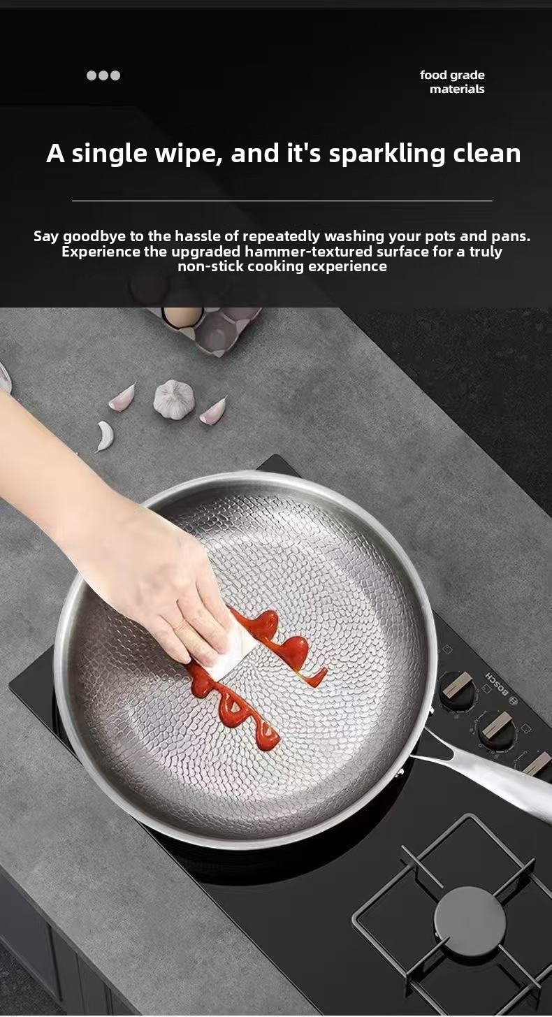 304 Stainless Steel Frying Pan with Gold-Tone Handle