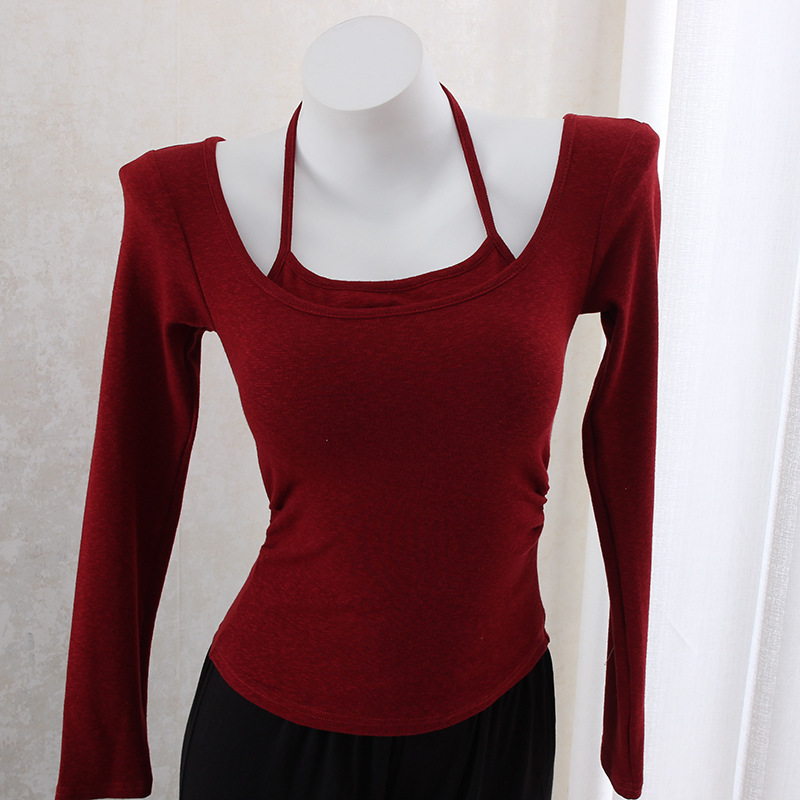 Hanging neck slim waist slimming long sleeve top
