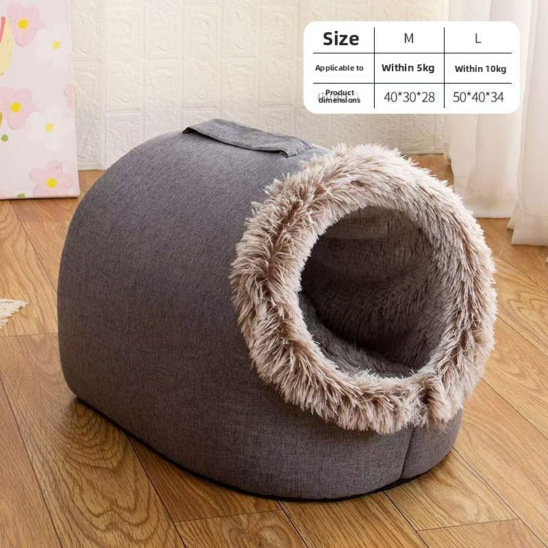 Winter Polar Cold-Resistant Enclosed Cat Sleeping Bag Soft Plush Pet Bed for Indoor Outdoor Use