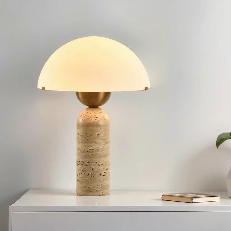 Nordic Minimalist Yellow Travertine and Glass Table Lamp