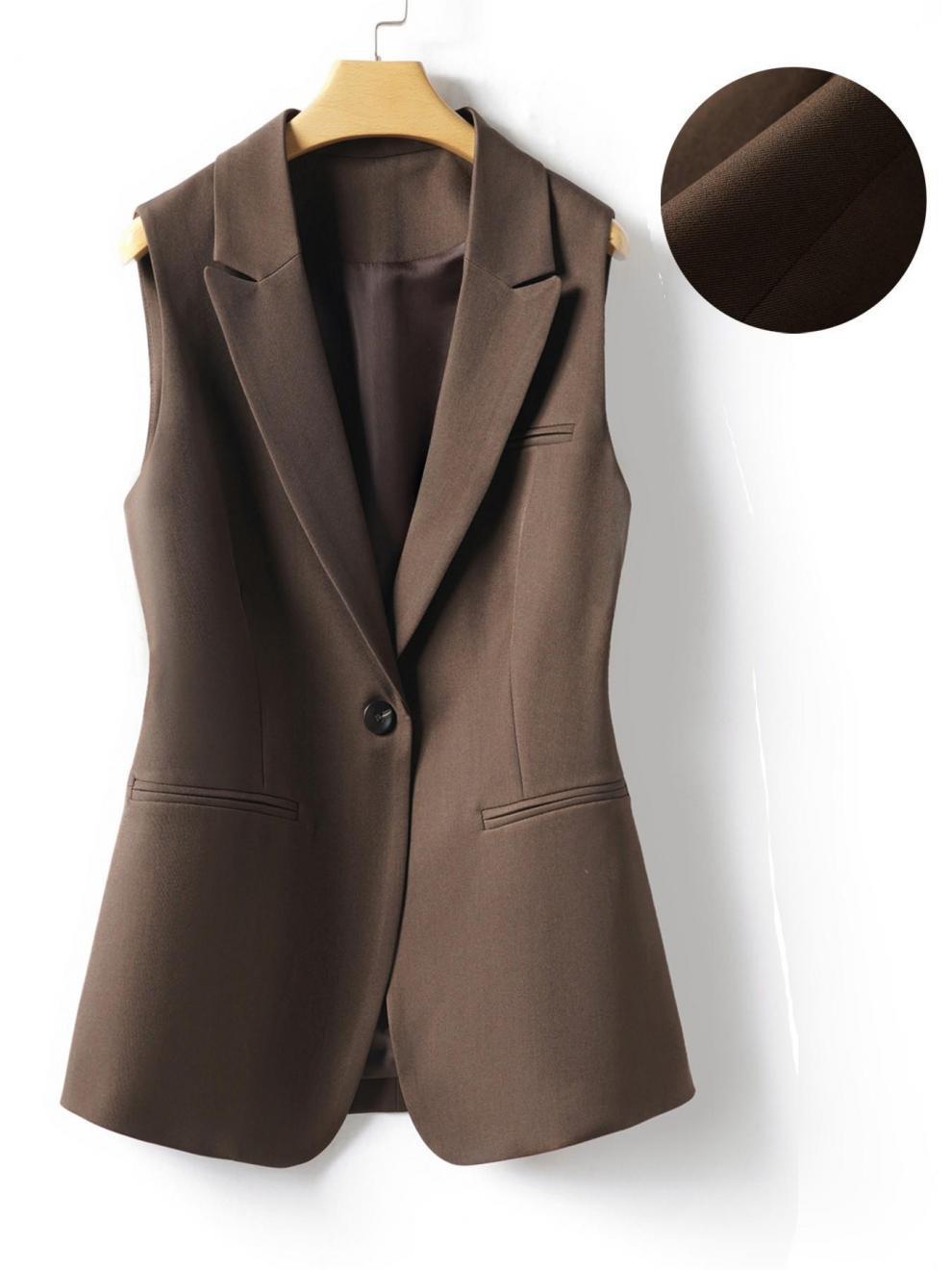 Women's Slim Fit Blazer Collar Vest Split Hem Commute Waistcoat