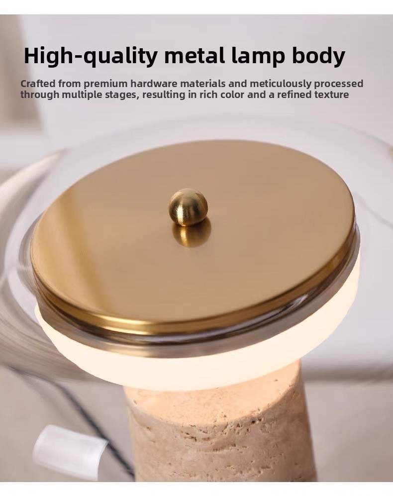 Nordic Minimalist Yellow Travertine and Glass Table Lamp