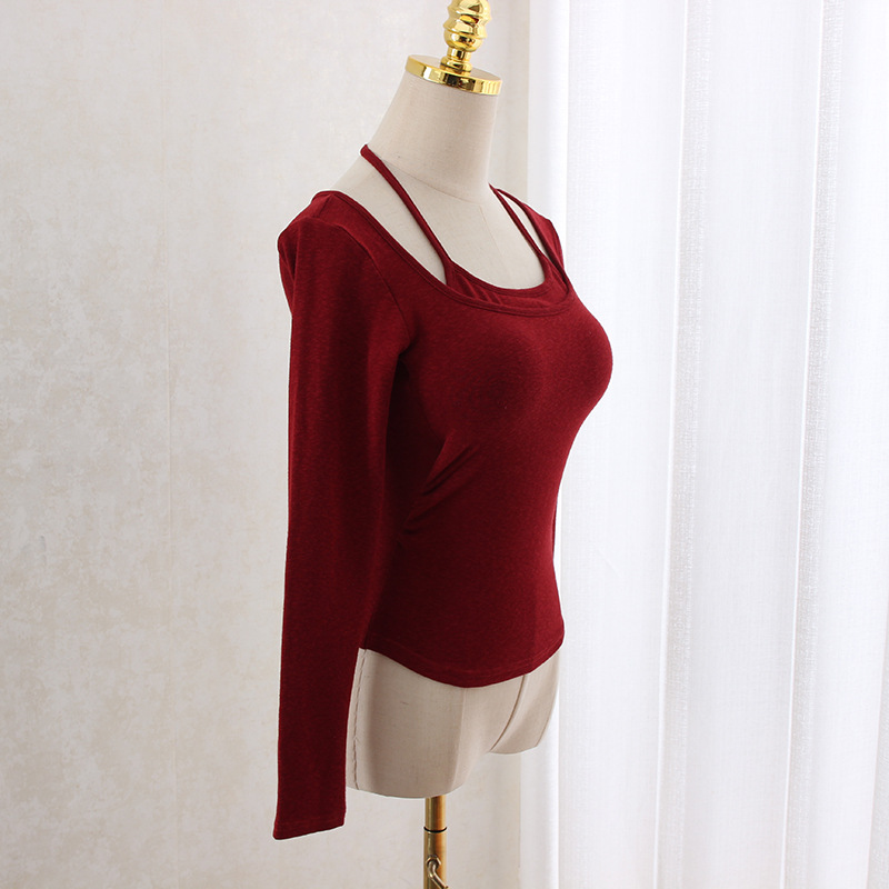 Hanging neck slim waist slimming long sleeve top