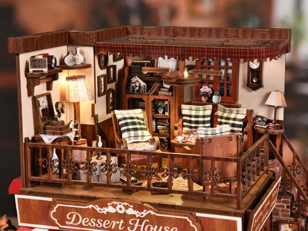 Wooden DIY Miniature House Kit Street Corner Sweet Shop Model Assembly Puzzle Bookend Decorative Craft