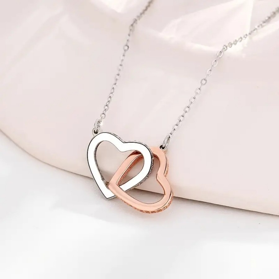 Simple Two Color Heart Buckle Stainless Steel Necklace for Women Elegant Daily Jewelry Gift