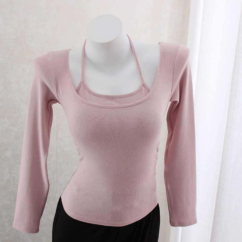 Hanging neck slim waist slimming long sleeve top