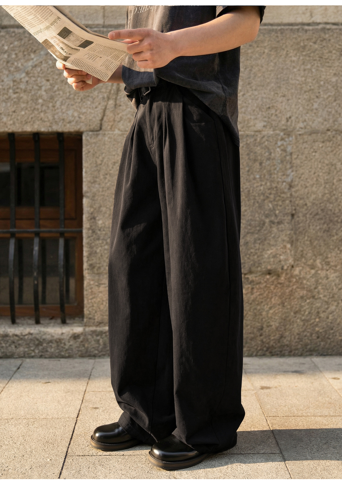 Men's American Retro Pure Cotton Loose Straight-Leg Casual Pants Washed Texture Vintage Style