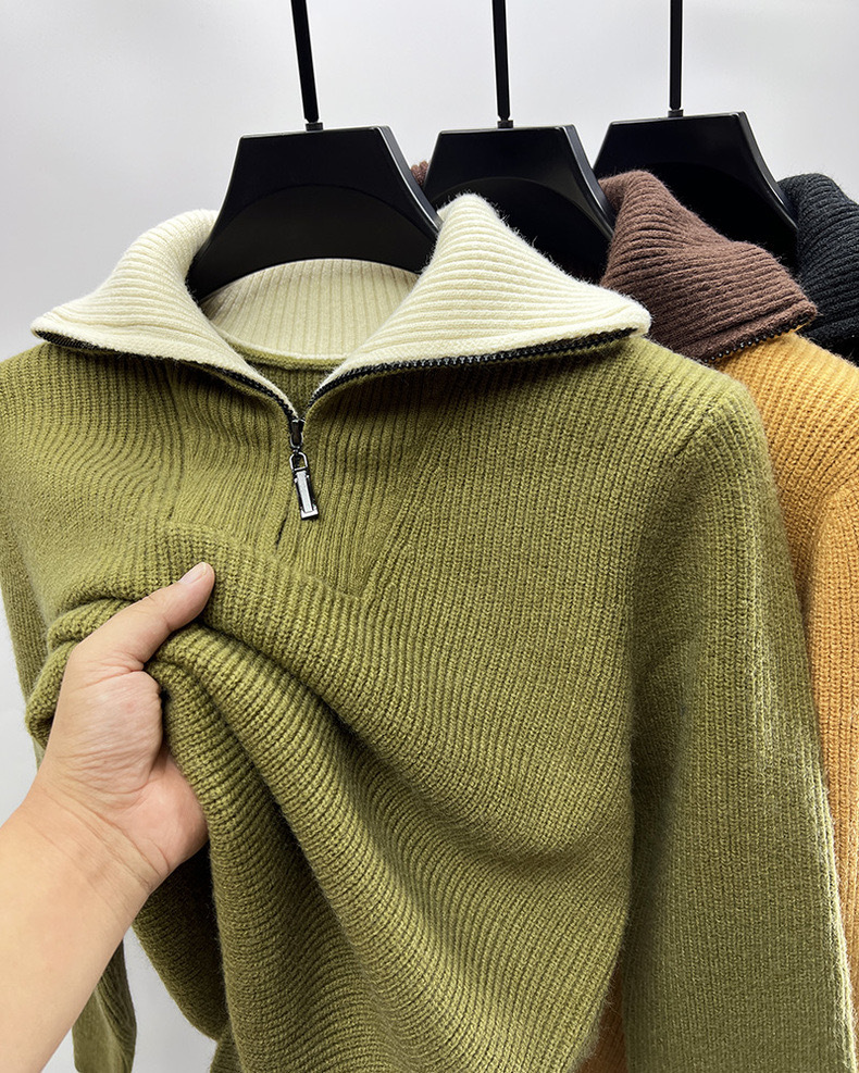 High-end zipper sweater coat men's winter reversible turtleneck sweater men's thickened bottoming shirt trendy men's sweater
