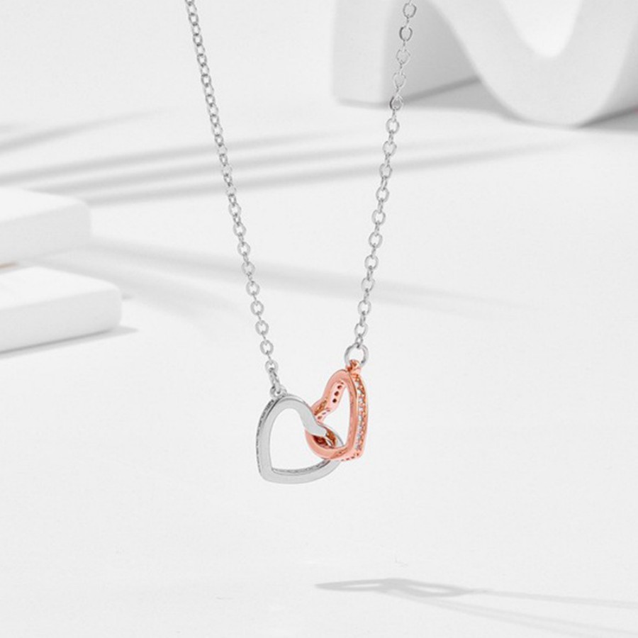 Simple Two Color Heart Buckle Stainless Steel Necklace for Women Elegant Daily Jewelry Gift