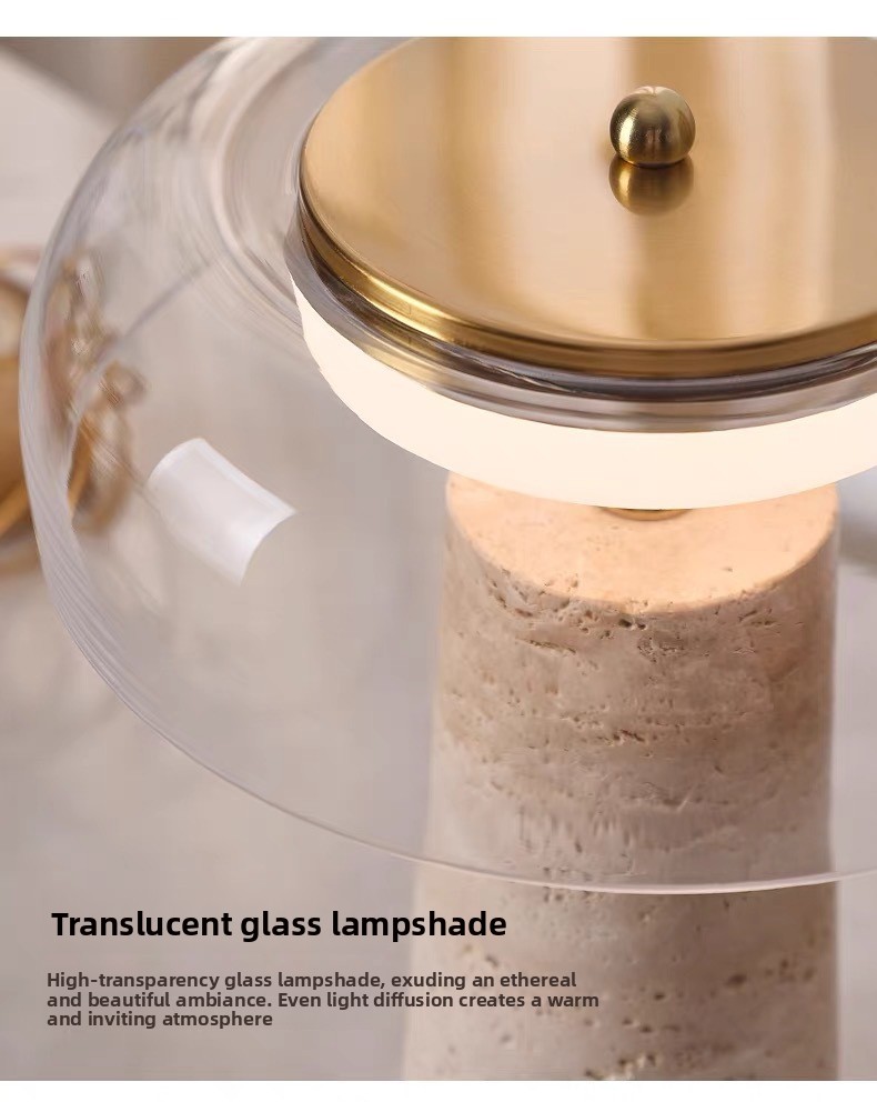 Nordic Minimalist Yellow Travertine and Glass Table Lamp