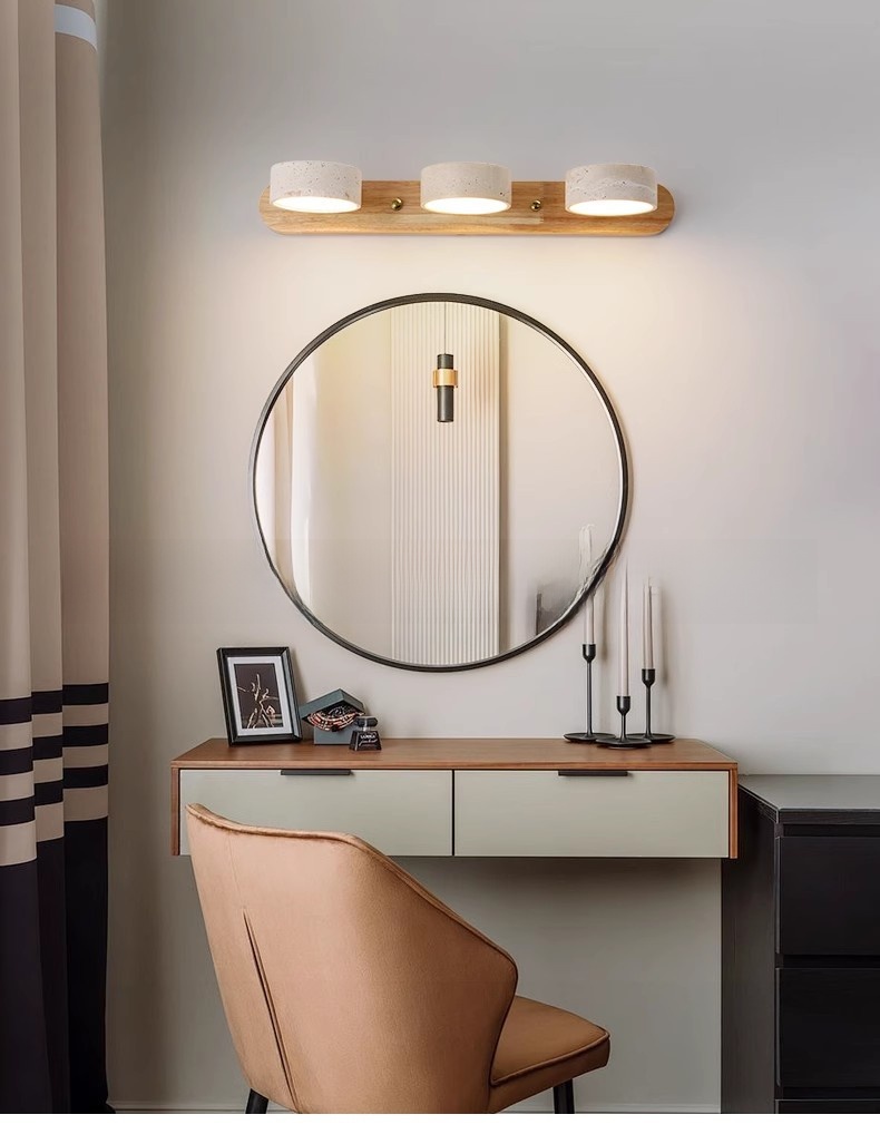 Japanese Mid-Century Style Travertine Stone LED Vanity Wall Lamp