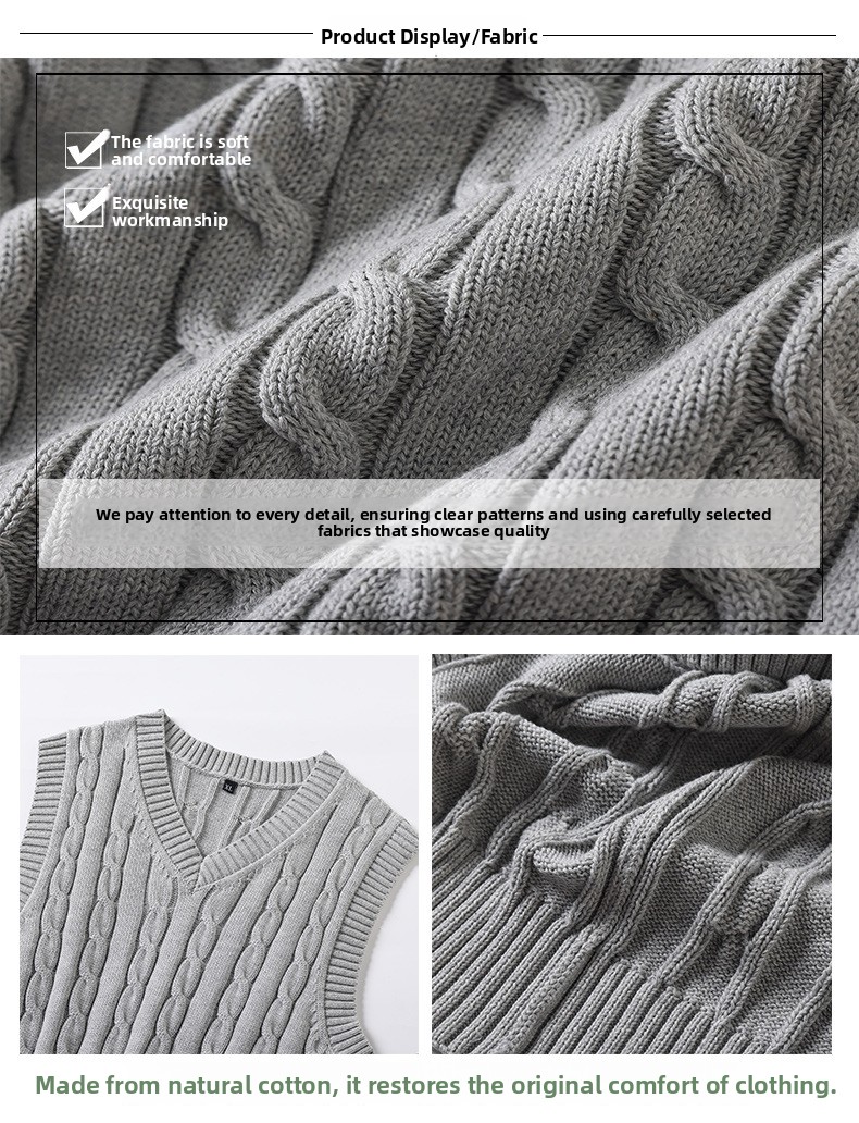 Men's 100% cotton sleeveless V-neck pullover with fleece lining