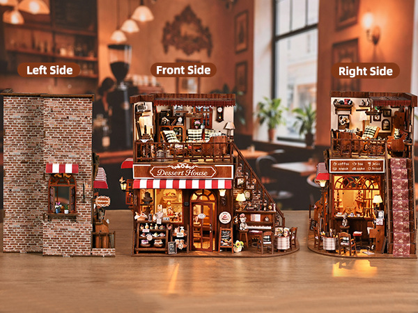 Wooden DIY Miniature House Kit Street Corner Sweet Shop Model Assembly Puzzle Bookend Decorative Craft