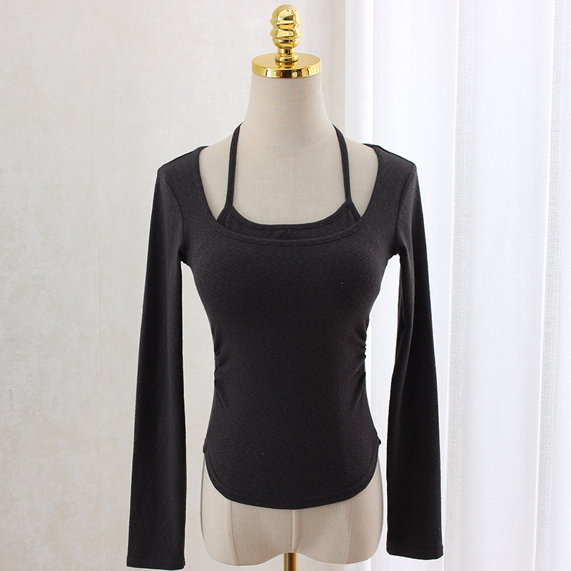 Hanging neck slim waist slimming long sleeve top
