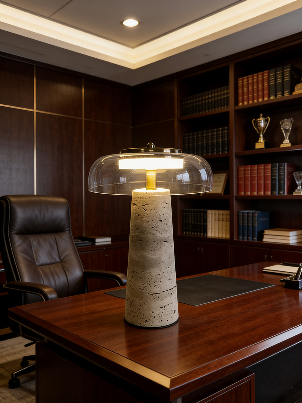 Nordic Minimalist Yellow Travertine and Glass Table Lamp
