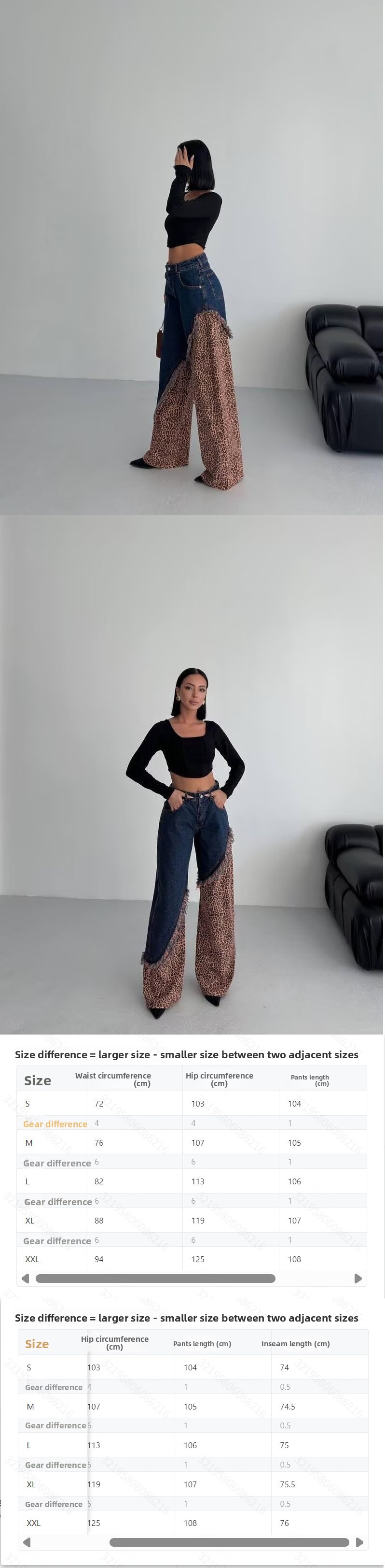 Womens High Waist Leopard Print Wide Leg Jeans Vintage Slimming Denim Trousers