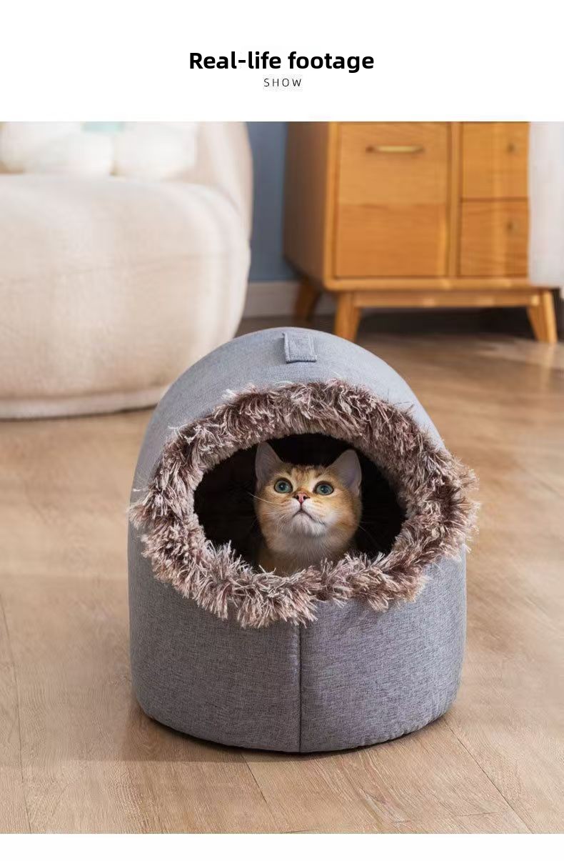 Winter Polar Cold-Resistant Enclosed Cat Sleeping Bag Soft Plush Pet Bed for Indoor Outdoor Use