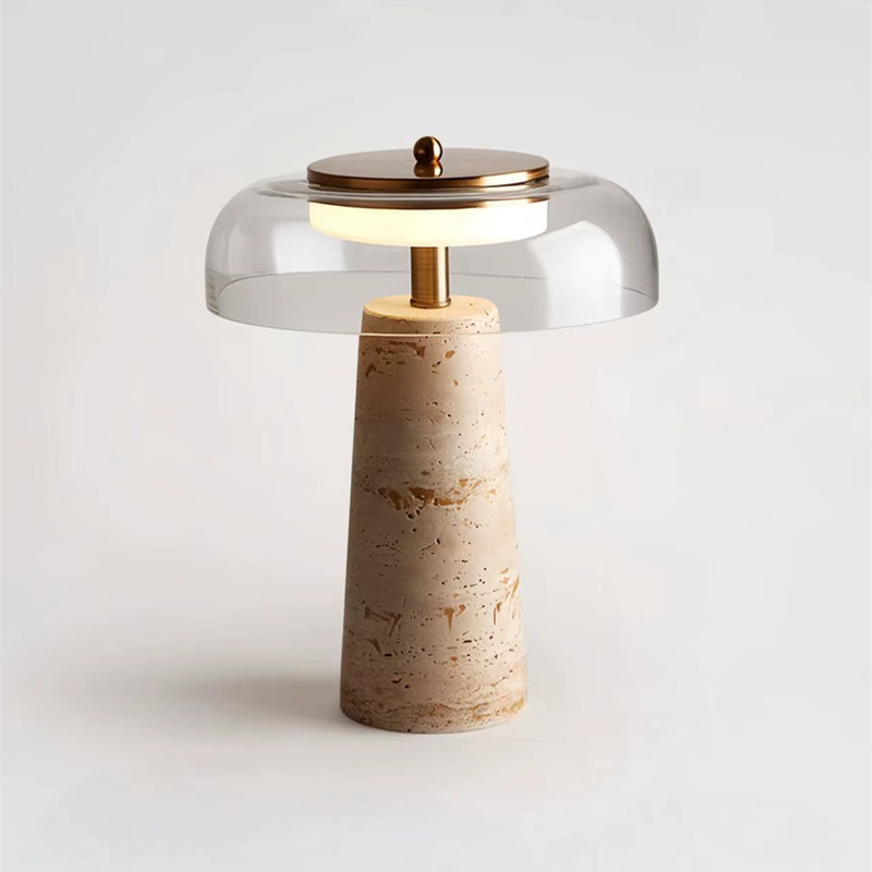 Nordic Minimalist Yellow Travertine and Glass Table Lamp