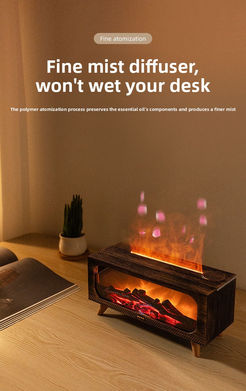 3D Simulated Fireplace Flame Ultrasonic Humidifier Aroma Diffuser