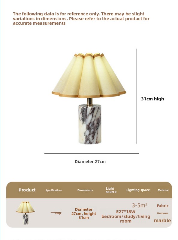 Marble table lamp for hotel bars, bedside tables, dining tables, and desks