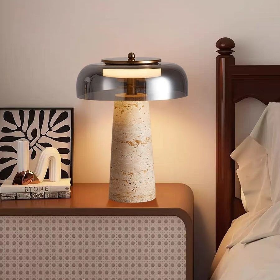 Nordic Minimalist Yellow Travertine and Glass Table Lamp