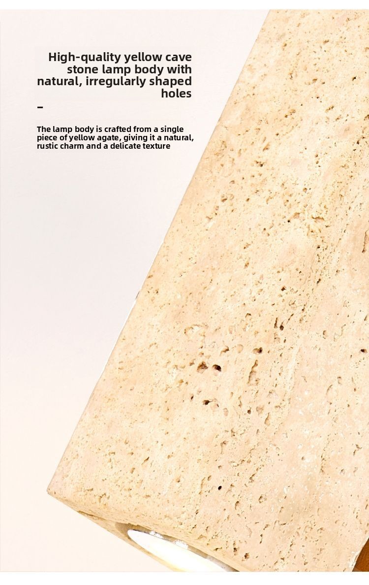 Wabi-Sabi Style Cave Stone Wall Lamp Wooden Body LED Warm Light Fixture for Hotel Bedroom Restaurant