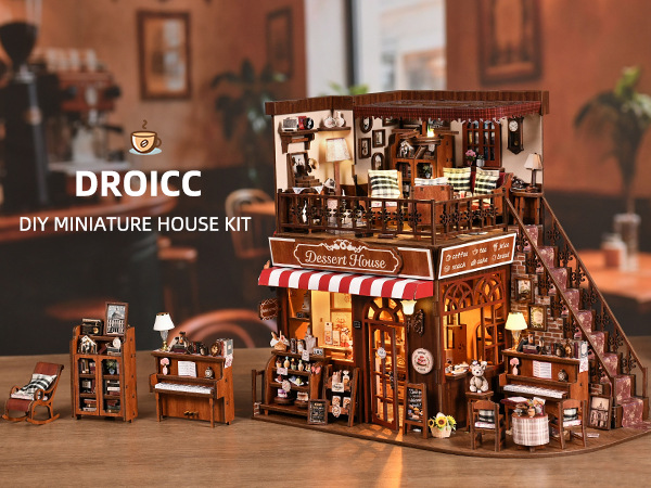 Wooden DIY Miniature House Kit Street Corner Sweet Shop Model Assembly Puzzle Bookend Decorative Craft