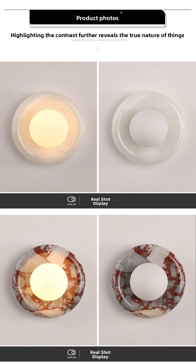 Wabi-sabi Style Minimalist Yellow Travertine Bedside Wall Lamp