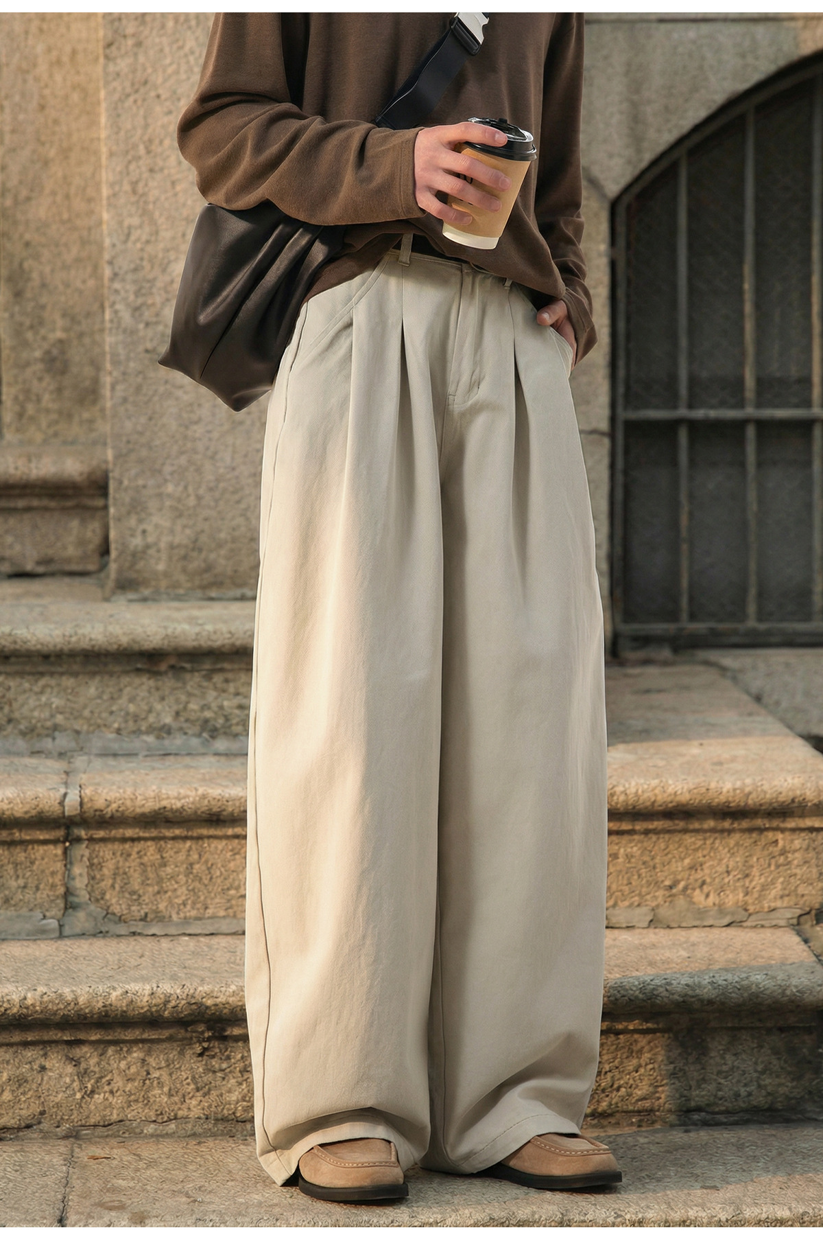 Men's American Retro Pure Cotton Loose Straight-Leg Casual Pants Washed Texture Vintage Style