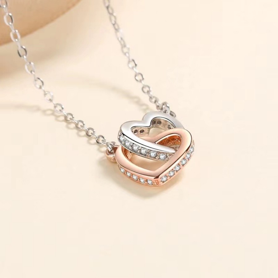 Simple Two Color Heart Buckle Stainless Steel Necklace for Women Elegant Daily Jewelry Gift