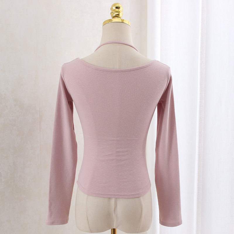 Hanging neck slim waist slimming long sleeve top