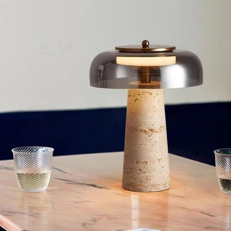 Nordic Minimalist Yellow Travertine and Glass Table Lamp