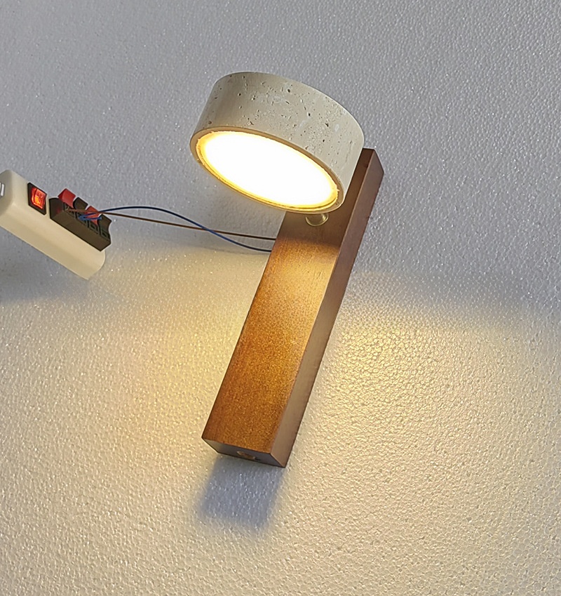 Japanese Mid-Century Style Travertine Stone LED Vanity Wall Lamp