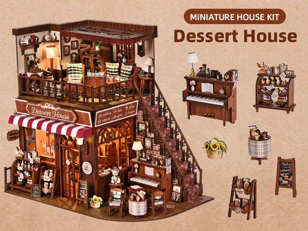 Wooden DIY Miniature House Kit Street Corner Sweet Shop Model Assembly Puzzle Bookend Decorative Craft