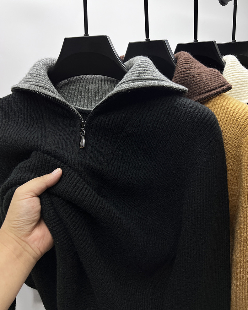 High-end zipper sweater coat men's winter reversible turtleneck sweater men's thickened bottoming shirt trendy men's sweater
