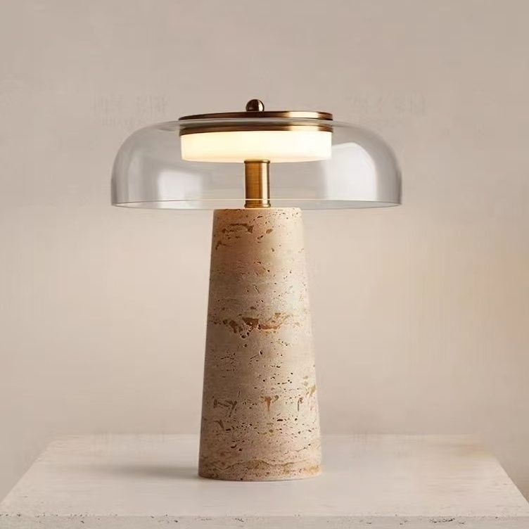 Nordic Minimalist Yellow Travertine and Glass Table Lamp
