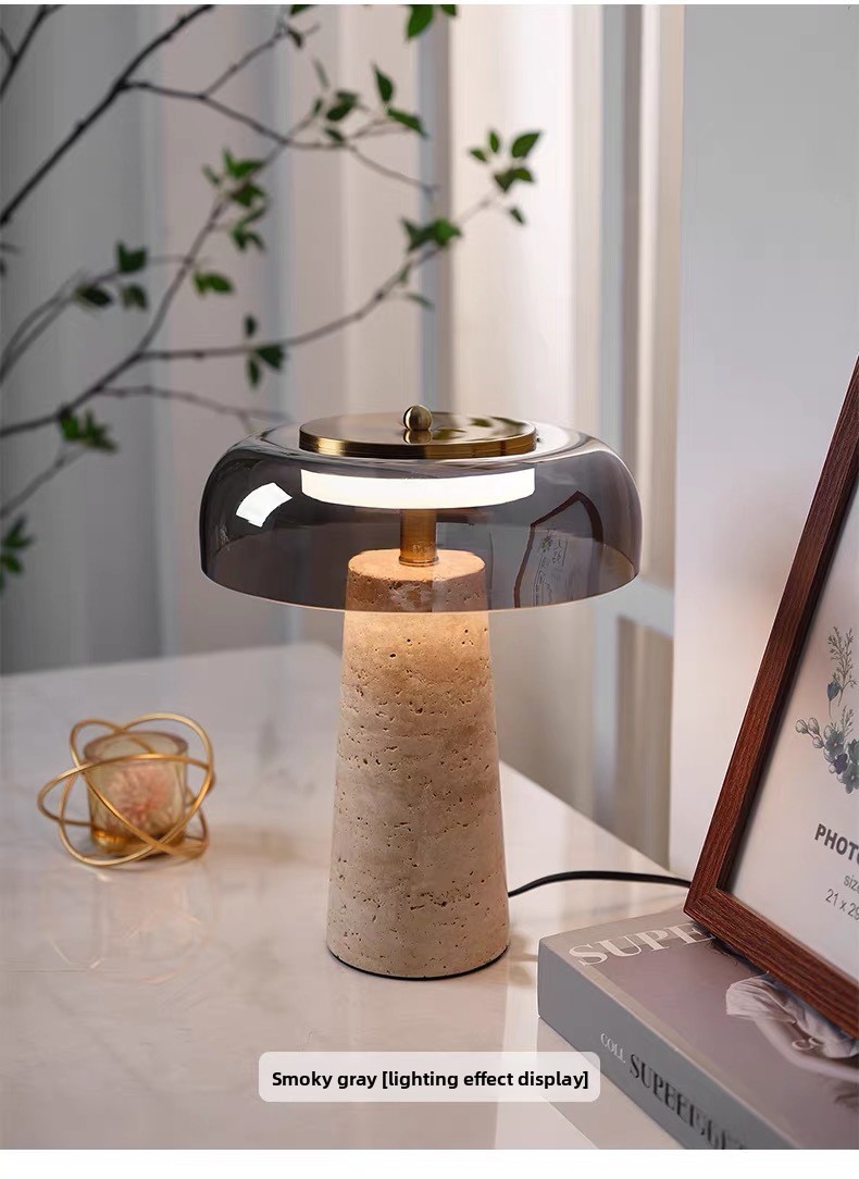 Nordic Minimalist Yellow Travertine and Glass Table Lamp